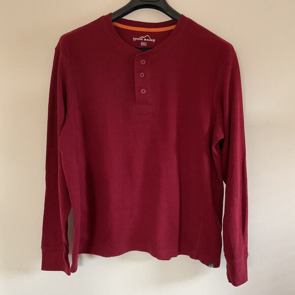 Eddie Bauer Waffle Knit Thermal Henley Mens Sz XXL Long Sleeve Burgundy Outdoor - Picture 1 of 11